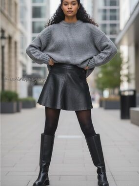 Lambskin Leather A-Line Mini Circle Skirt Skater Skirt